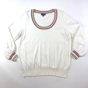 ModCloth white knit tennis stripe cuff scoop neck pullover sweater 1X Preppy